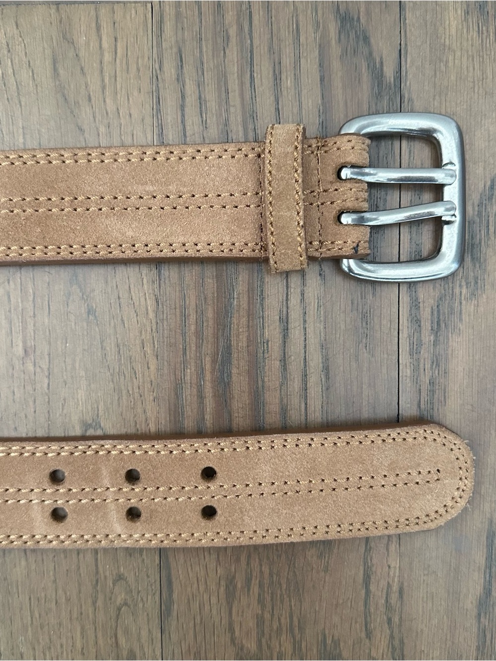 Vintage Ralph Lauren Wide Genuine Suede Leather Topstitch Belt Tan, Silver S